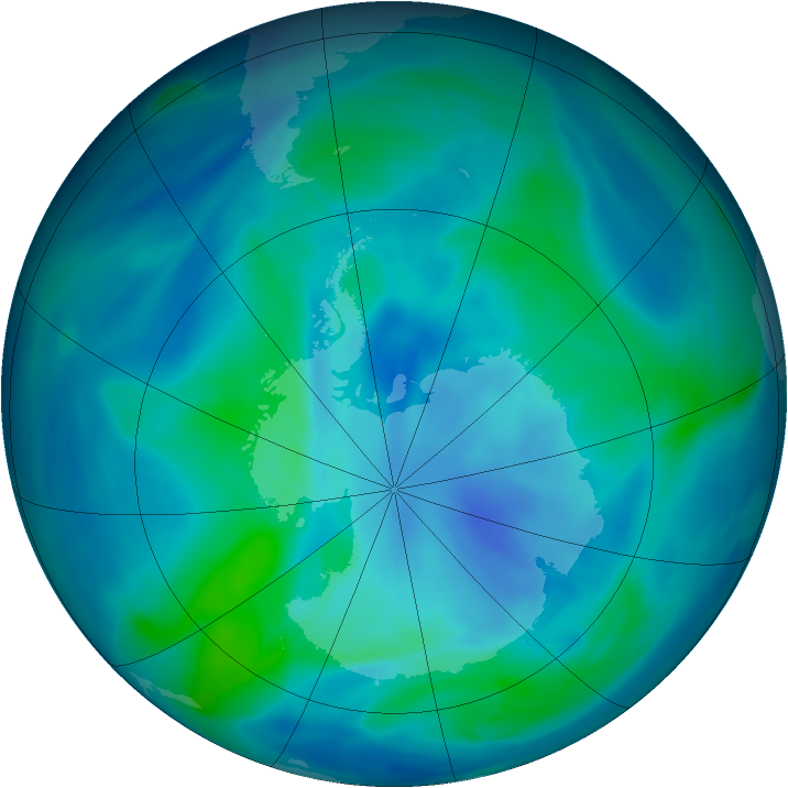 Antarctic ozone map for 10 March 2005